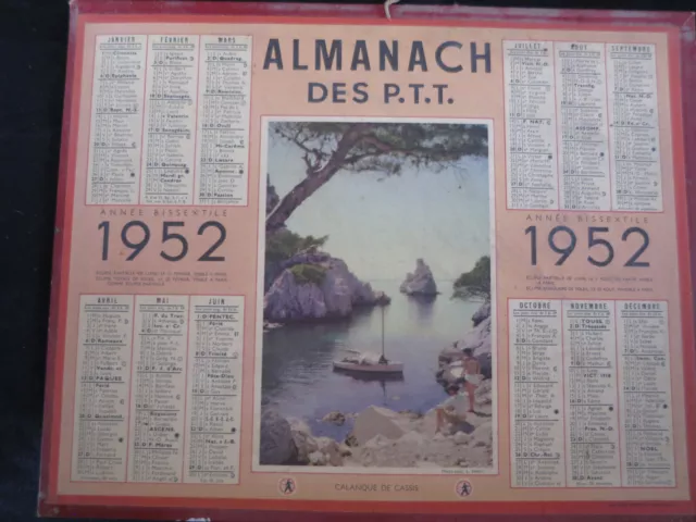 Calendrier ! Almanach des PTT ! Ancien ! 1952 !