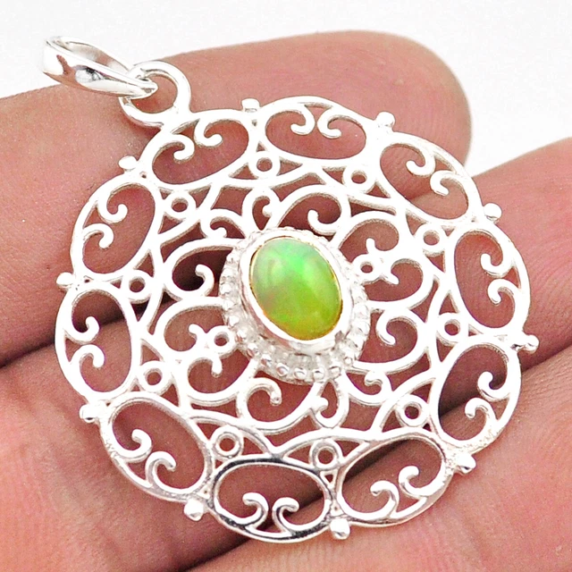 Hand Carved 2.11cts Filigree Natural Multi Color Ethiopian Opal Pendant T59806