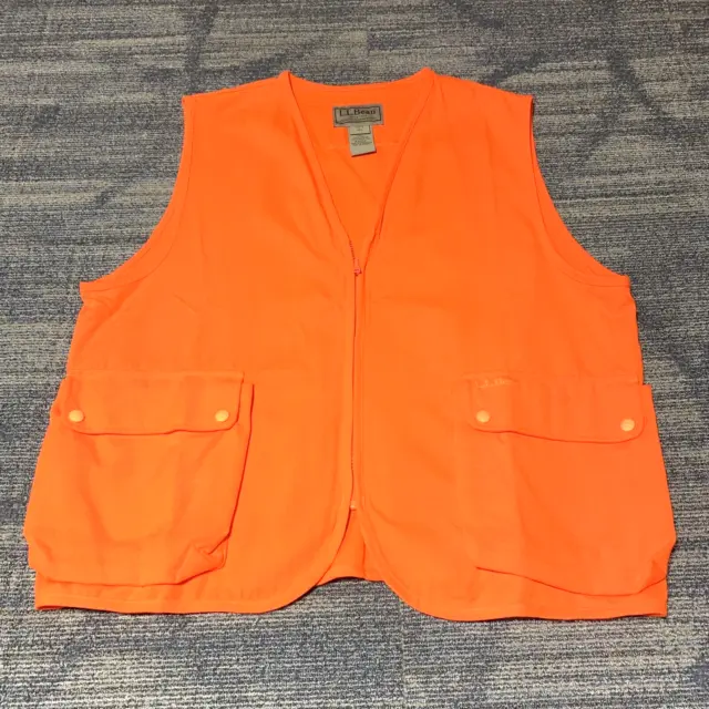 LL Bean Mens Large Bright Orange Hunting Safety Vest Zip-Up Lightweight New