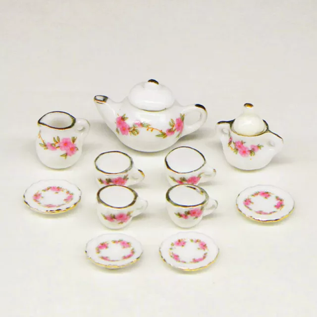 Dollhouse Miniature China Set Tea Cups Dish 1:12 Scale Kitchen Kit Accessories