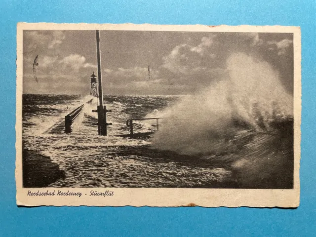 Alte AK von Nordseebad Norderney, Sturmflut, gelaufen 1935