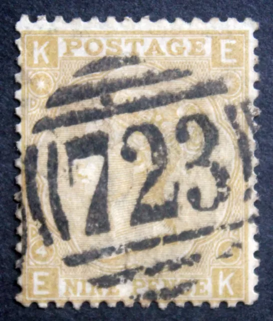 GB QV 1867-1880: Fine Used 9d Pale Straw Spray of Rose SG111 Southampton Duplex