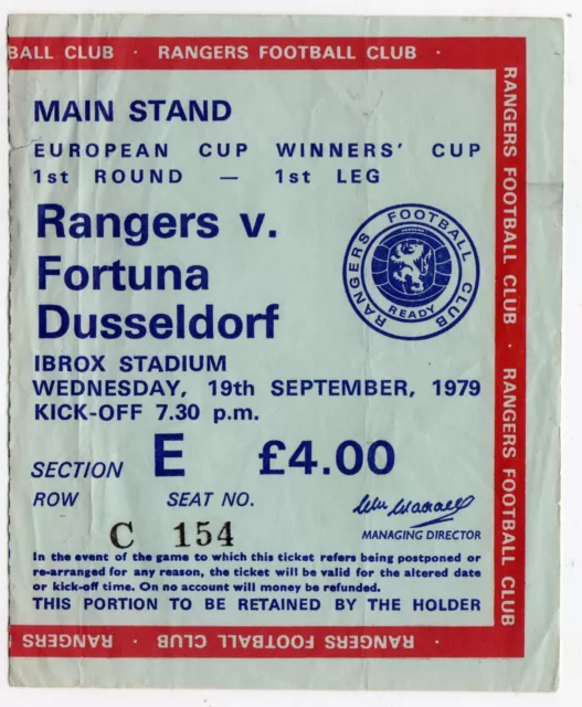 Ticket EC Glasgow Rangers - Fortuna Düsseldorf 19.09.1979