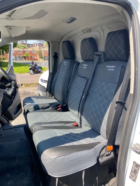 Front Seat Covers For Ford Transit Custom 2013-2023, Black Leatherette, Tailored Fit, Right Hand Drive - View #3