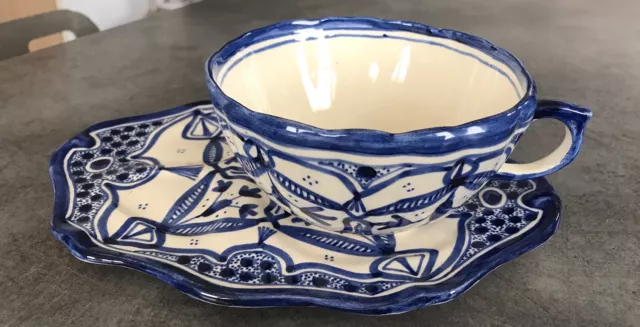 BOL Et PLATEAU En Porcelaine Céramique Bleu Et Blanche Grand Feu 2