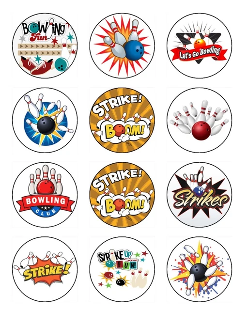 TEN PIN BOWLING Cake Toppers Edible Birthday Cupcake Decoration (12) 7