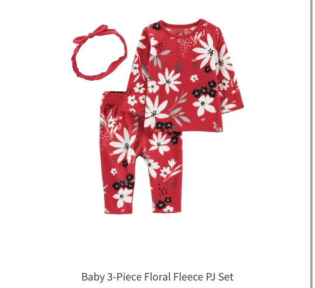 carters baby girl Pj 3 Pieces Set, Sz 9m, Red/white/black