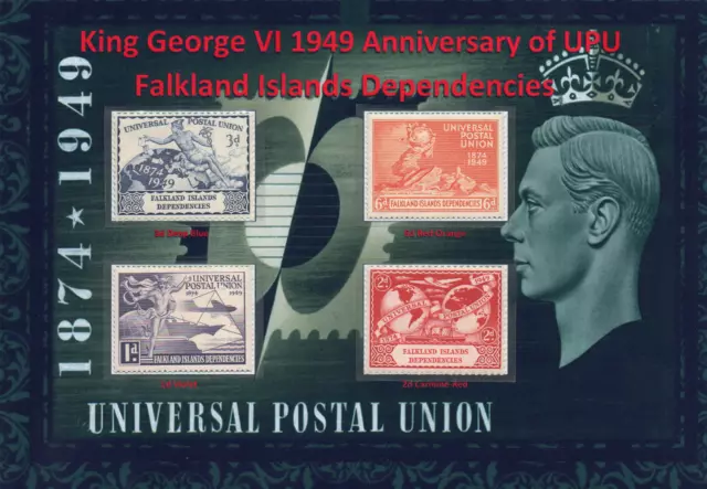 Kgvi 1949 Lovely Display Of Anniv Of Upu Falkland Islands Dependencies Mint Mm#2