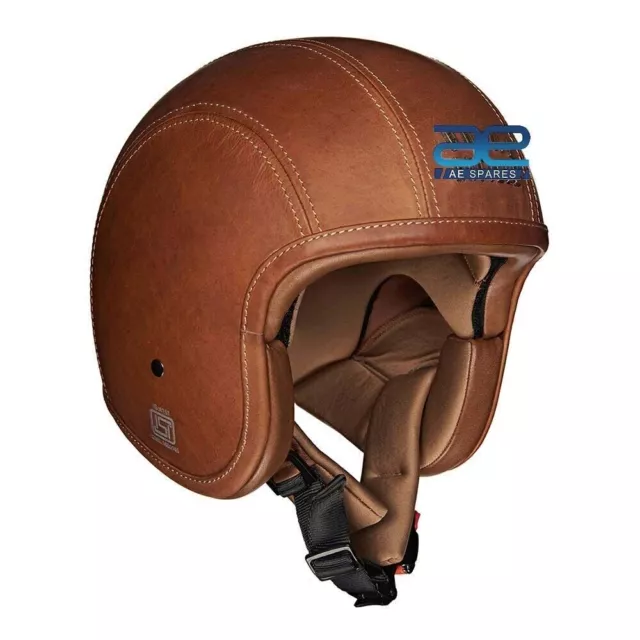 Para Royal Enfield Open Face Granado Casco Vintage Cuero Marrón LSize 600mm