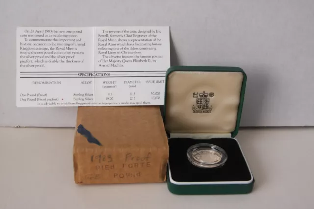 U.k. - Royal Mint 1983 £1 Silver Piedfort Proof Coin In Case + Coa
