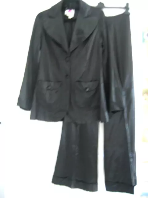 Genuine Vintage early 70's ARISTOS Carnaby St black satin trouser suit, size 12