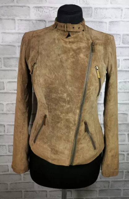 Michael Kors Asymmetric Zip Leather Jacket Olive Dark Khaki Green Size S 2