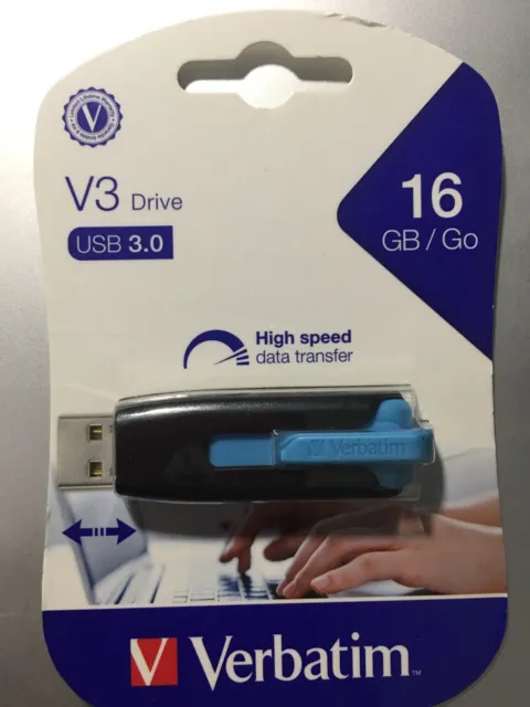 Lot of 2 Verbatim 16GB V3 USB 3.0 Flash Drive