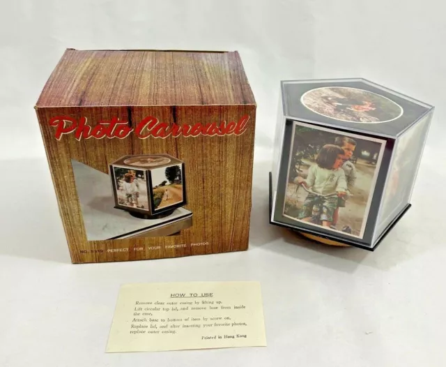 Vintage Retro 1970 Plastic Photo Carrousel Holds 6 Photos, Spins