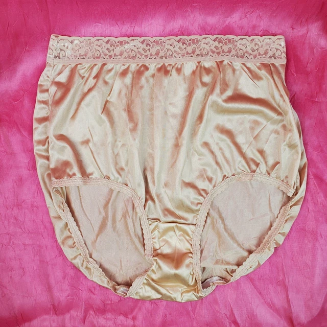 VTG SHEER PANTIES Shiny Silky Nylon Gusset w Lace Size 9 Sissy Sexy