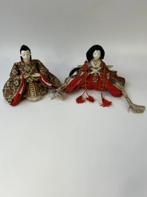 Vintage 2   Hina Dolls Japanese Emperor and Empress Man Women Dress Colorful