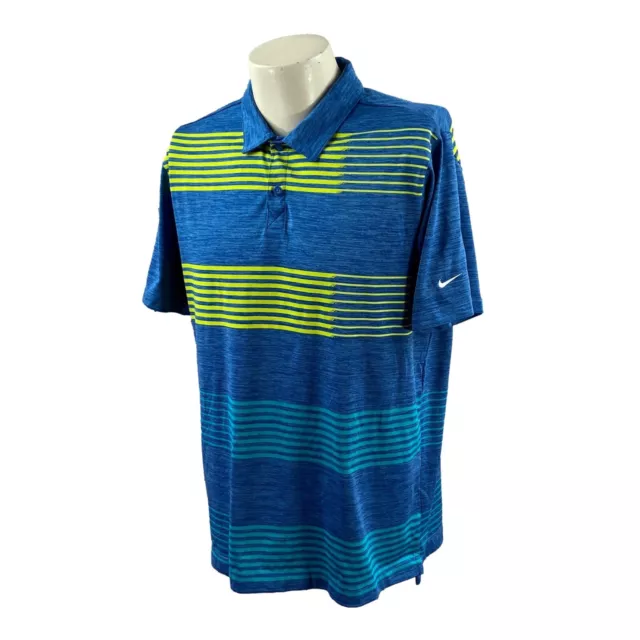 Nike Golf Men's Sport Dri-Fit Short Sleeve Blue Stripe Polo Shirt Large