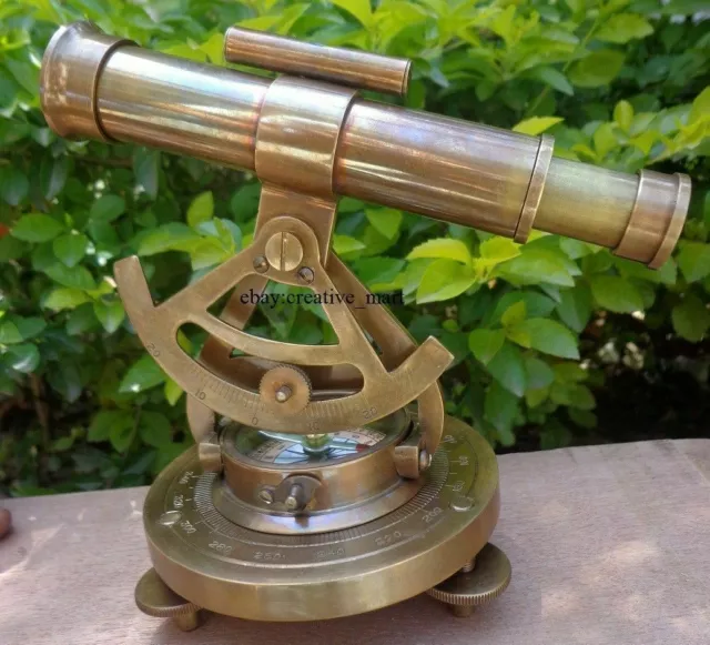 Vintage Compass Survey Instrument Brass Theodolite Alidade Transit Telescope 2