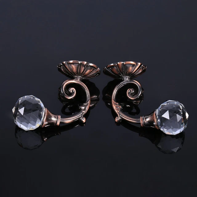 (Red Bronze)2pcs Crystal Curtain Hooks Metal Crystal Glass Curtain Holdback Wall