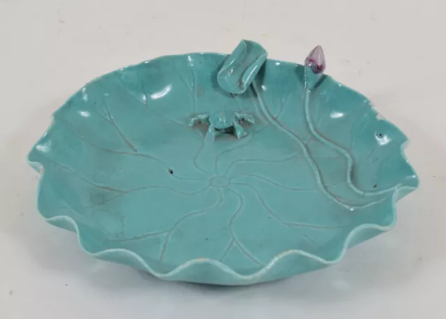 Chinese Porcelain Turquoise Glaze Frog on Lotus Leaf Brush washer Brushwasher