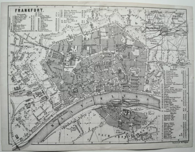 Frankfurt Main Sachsenhausen Stadtplan echte alte Lithographie ca. 1875