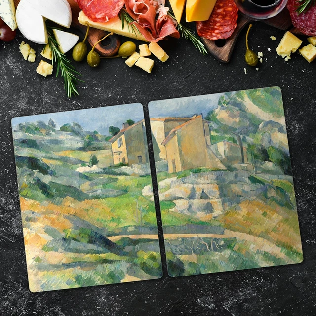 Lot De 2 Planches à Découper En Verre Trempé Coloray - 40x52cm - Motif Paysage Abstrait Arbres Ciel