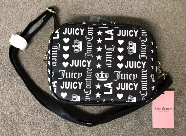 NEW NWT Juicy Couture Logo LA Black Gothic Status Crossbody Bag Purse Camera $79