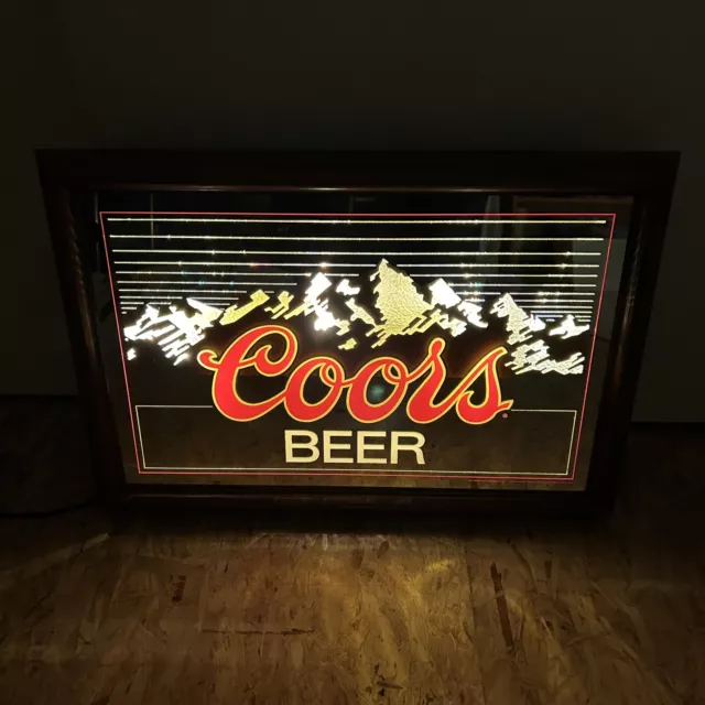 Vintage Coors Beer Rare Light Up Box Mirror Beer Sign Retro Man Cave Bar