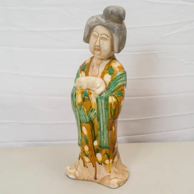 Large Sancai Glazed Chinese Ceramic Geisha Court Woman Statue Figure