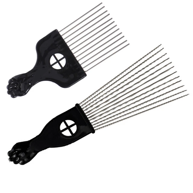 2 piezas peine para el cabello con aguja de acero peine afro con dientes anchos Black Mann