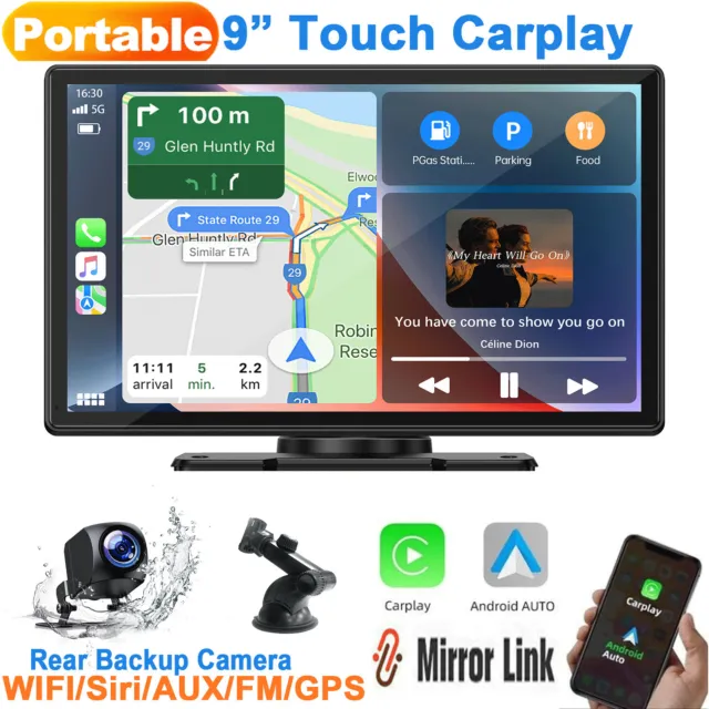 9" Portable Car Stereo Radio Wireless Apple Carplay Android Auto FM Bluetooth