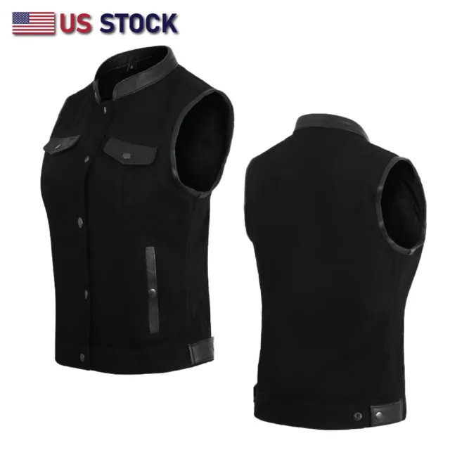 Womens Black Denim Motorcycle Vest Gun Pocket- HL21580