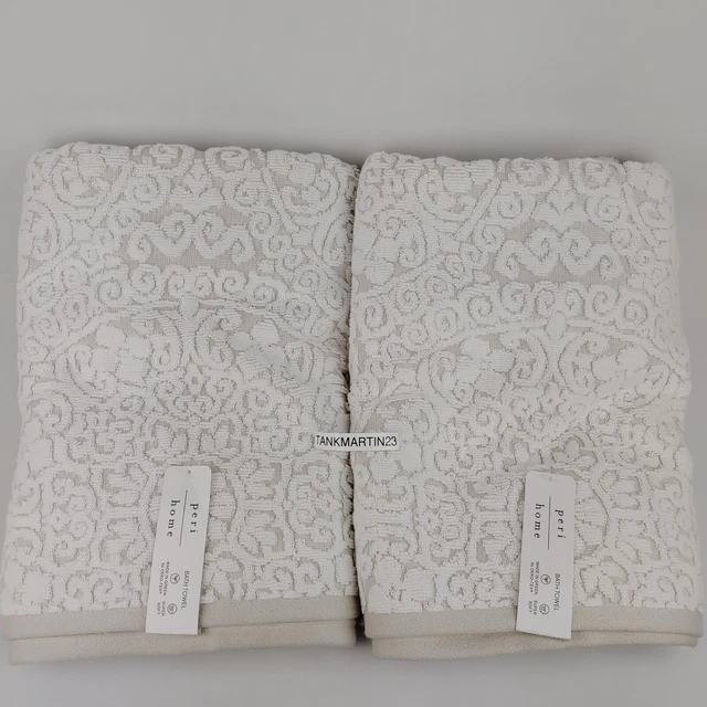 SET OF 2 Peri Home Bath Towels Linen Beige White Scroll Bryce Jacquard Medallion 91.94 PicClick