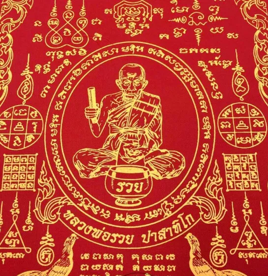 Pha Yant Talisman Cloth LP Ruay Wat Tako Rich Mercy Real Thai Buddha Amulet