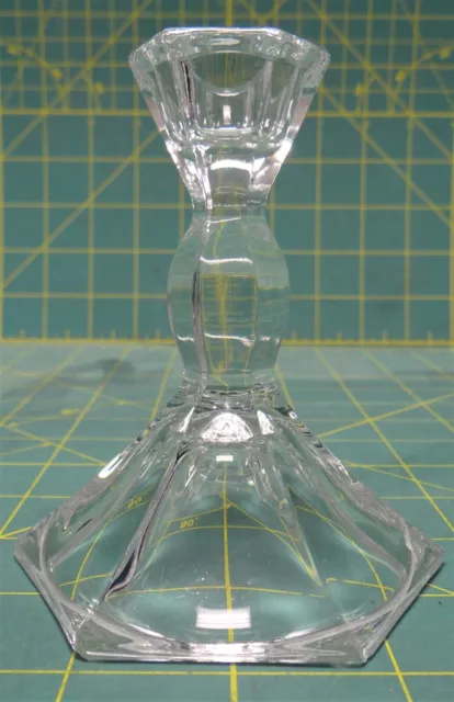 Vintage Clear Glass Taper Candlestick Holder 4" H, 3.5" D, Hexagon Shape Base