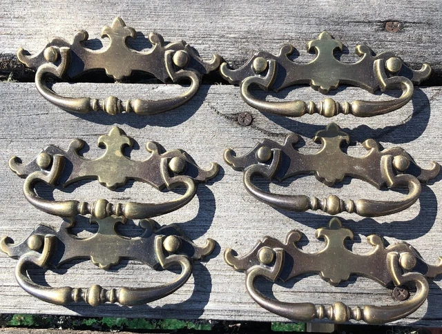 Lot 6 Vintage Estate Antique Brass Bronze Drawer Cabinet Pulls Handle 3” 1968