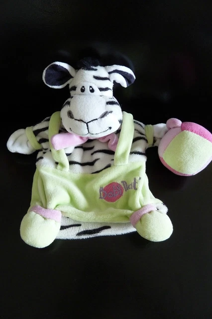 34- DOUDOU MARIONNETTE BABY NAT babynat' ZEBRE AVEC BALLE - TBE