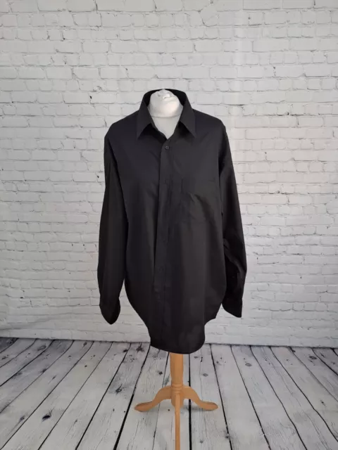 Greenwoods Black Long Sleeve Button Up Shirt Mens Size 17"Collar (HD28)