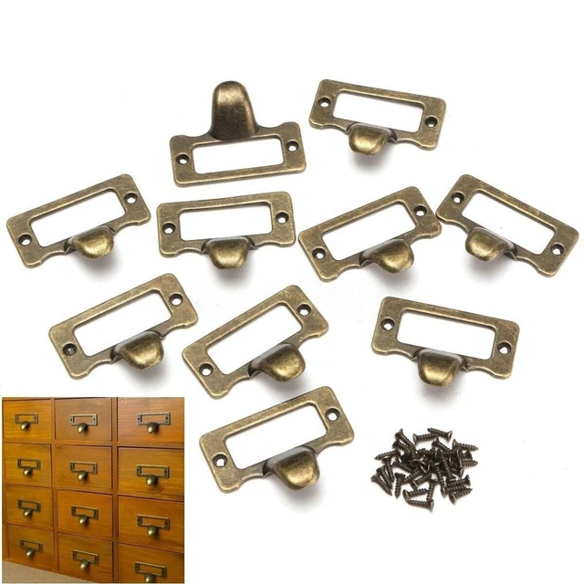 Sophisticated Antique Brass Drawer Label Pulls 10 Pack for Cabinets and More