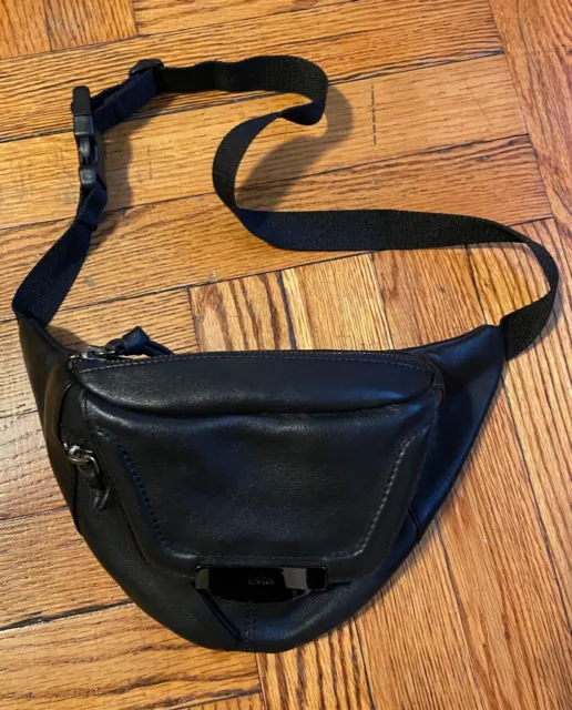 Kooba Leather Panama Adjustable Sling Belt Bag Fanny Pack Convertible in Black