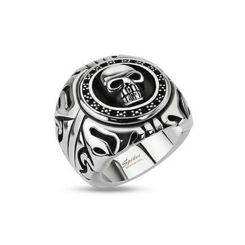 Bague Chevalière Homme Acier Inox - Motif Crâne Biker Gothique - Taille 11 Neuve
