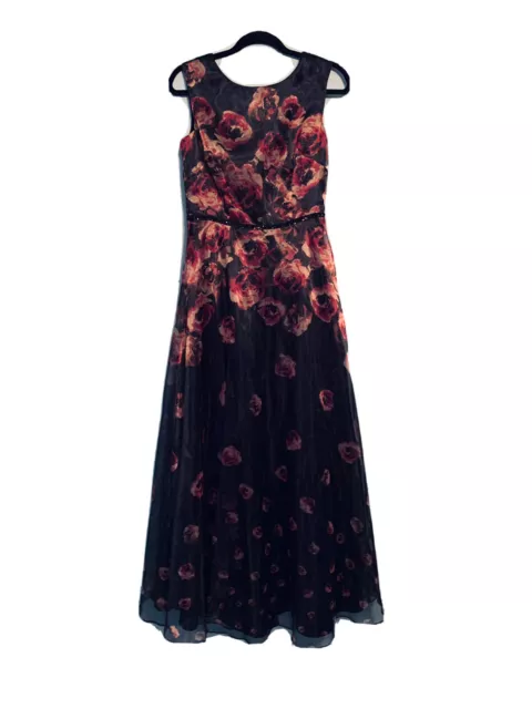 TAHARI Arthur S Levine Black Rose Floral-Print Organza Sleeveless Gown 2