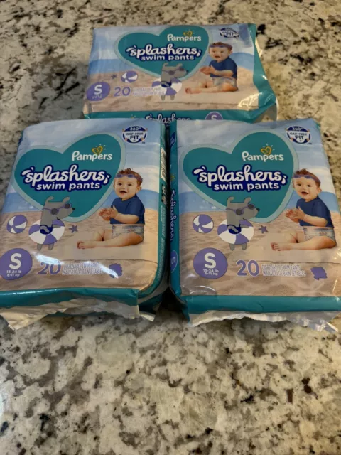 LOT OF 3 Pampers Splashers Baby Diapers Small Disposable Swim Pants 20 Pack EA