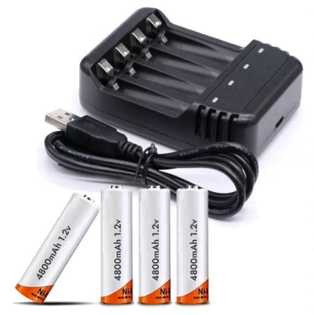 Ultra Carica Batterie per Stilo AA - AAA con 4 Batterie 4800mAh Ricaricabili USB