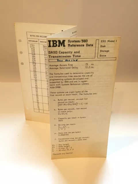 Vintage IBM System/360 Reference Card 1960's
