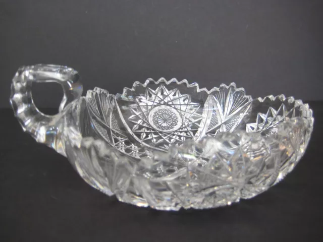 Vintage American Brilliant Cut Crystal Glass Handled Bowl, 3" H X 5 3/4" W