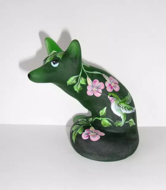 Fenton Glass Emerald Green Ruby Throated Hummingbird Fox Figurine Ltd Ed #5/35