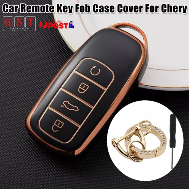 TPU Car Remote Key Fob Case Cover For Chery Omoda 5 Black Gold Keyring