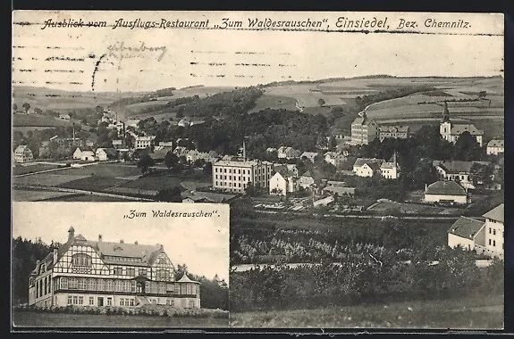 AK Einsiedel / Chemnitz, Ausblick vom Restaurant Zum Waldesrauschen 1908