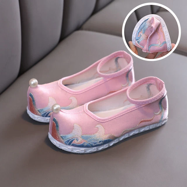 Cinese Bambino Ragazze Floreale Ricamato Rete Tela Scarpe Balletto Mocassini Per 6